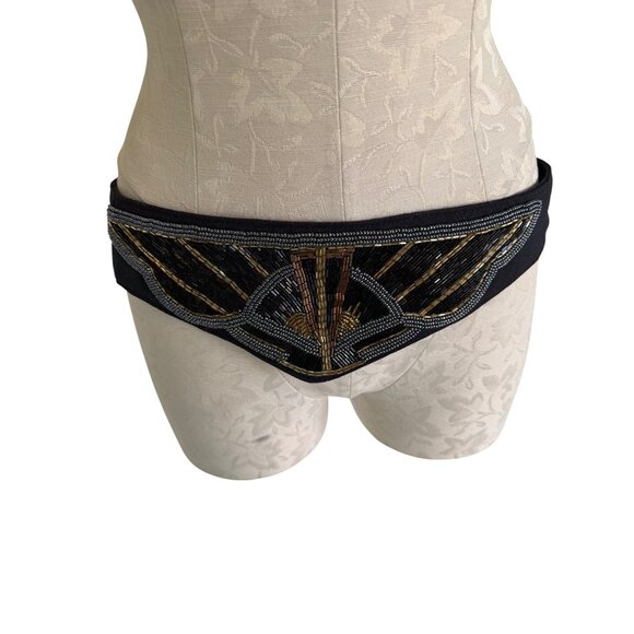 Michiko Womens Beaded Statement Belt Size Medium Black Gold Silver Vintage main image 5